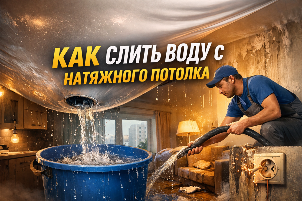 Как слить воду с натяжного потолка